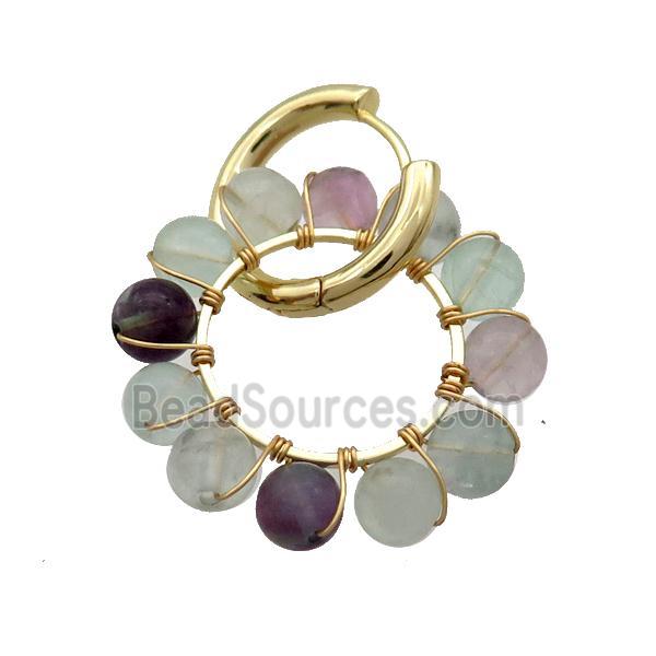 Multicolor Fluorite Copper Hoop Earring Gold Plated