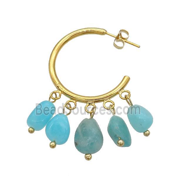 Green Amazonite Copper Stud Earring Gold Plated