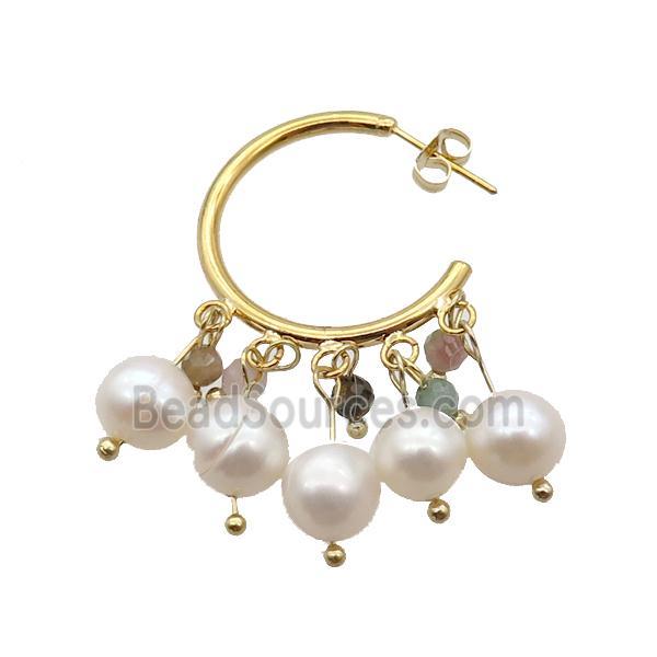 White Pearl Tourmaline Copper Stud Earring Gold Plated