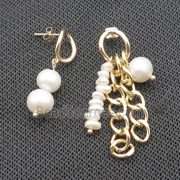 White Pearl Copper Stud Earring Gold Plated