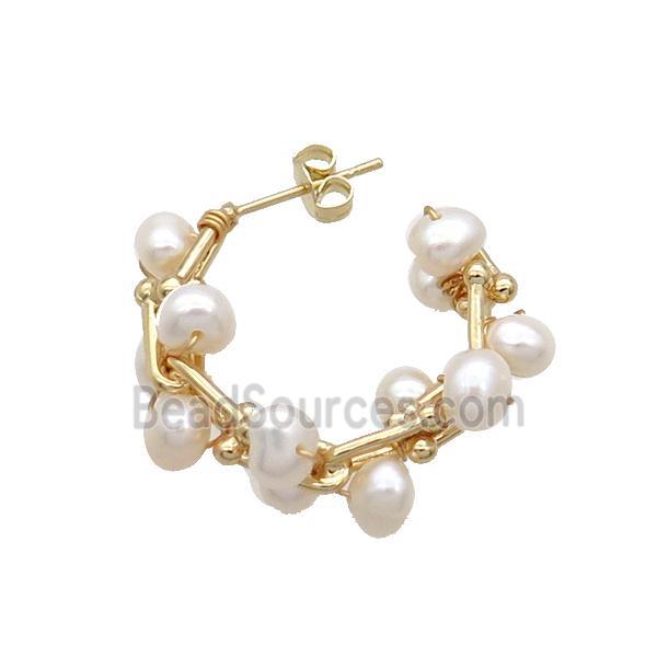 White Pearl Copper Stud Earring Gold Plated