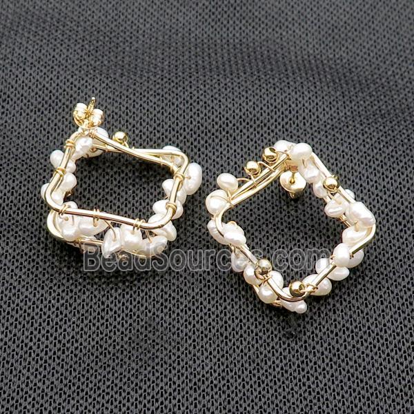 White Pearl Copper Stud Earring Gold Plated