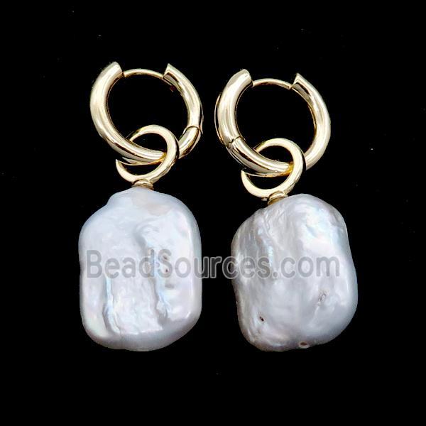 White Pearl Copper Hoop Earring Gold Plated