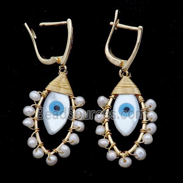 White Pearl Copper Latchback Earring Shell Eye Gold Plated