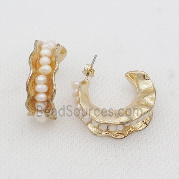 White Pearl Copper Stud Earring Gold Plated