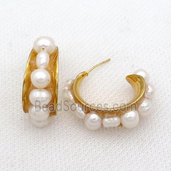 White Pearl Copper Stud Earring Gold Plated