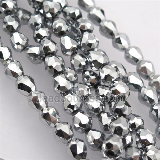 Chinese Crystal Glass Beads, faceted teardrop, platinum plated