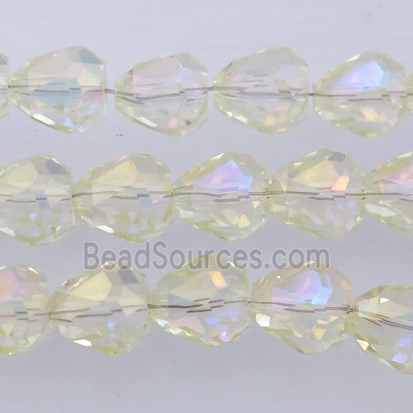 Chinese Crystal Glass Beads, faceted teardrop, lt.olive AB-color