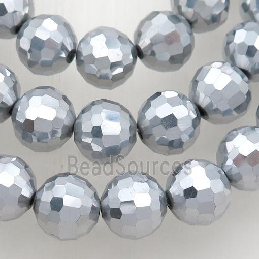 Chinese Crystal Glass Beads, silver plated, faceted round