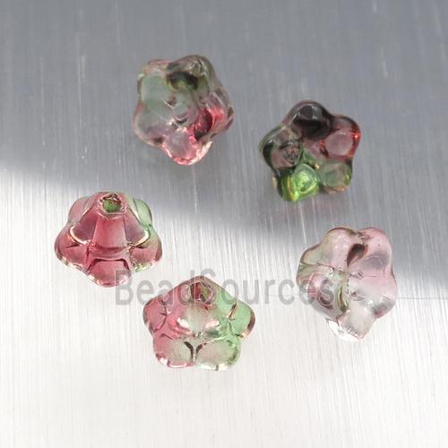 crystal glass flower beads, redgreen