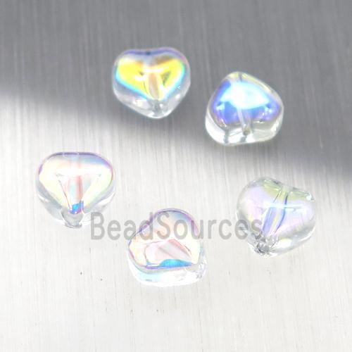 clear crystal glass heart beads, AB-color electroplated