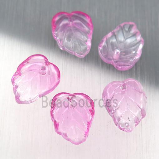 pink crystal glass leaf beads