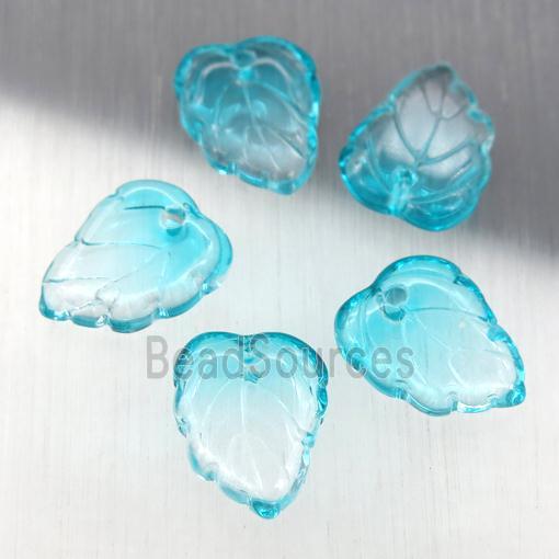 teal crystal glass leaf beads