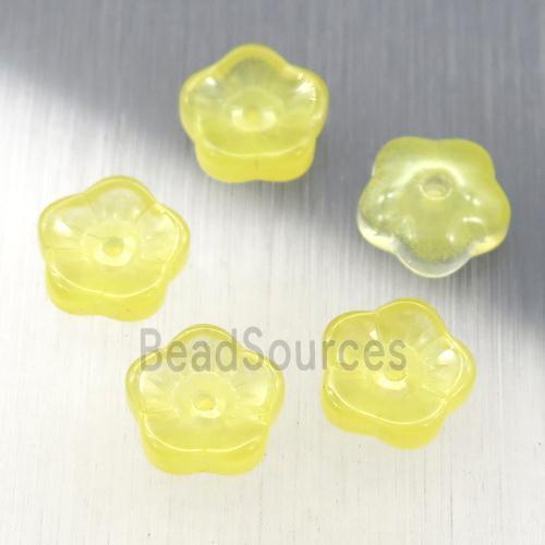 yellow jadeite glass flower capbeads