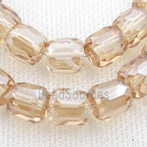 gold champagne Crystal Glass Beads, faceted barrel