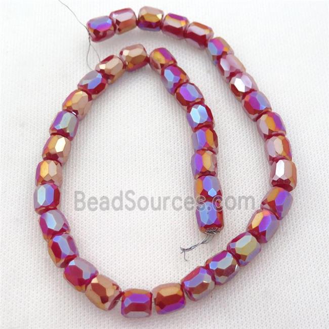 red Jadeite Glass Beads, faceted barrel