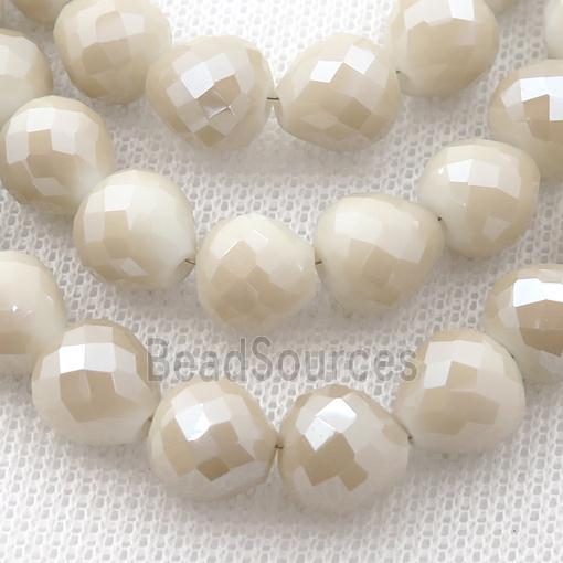 beige Jadeite Glass Beads, faceted teardrop