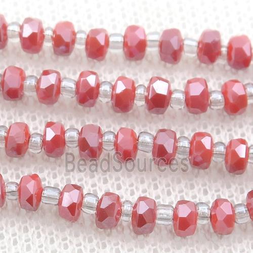 red Jadeite Glass Beads, faceted rondelle