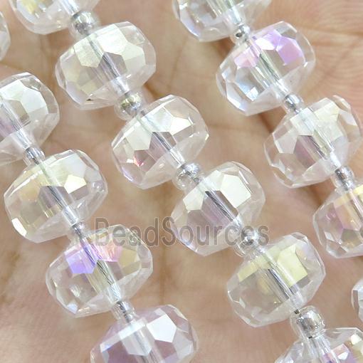 Crystal Glass beads, faceted rondelle, clear AB-color