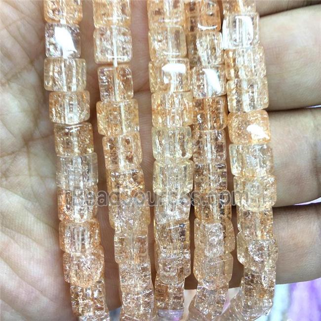 peach Crackle Crystal Glass cube beads