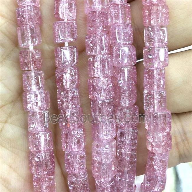 pink Crackle Crystal Glass cube beads