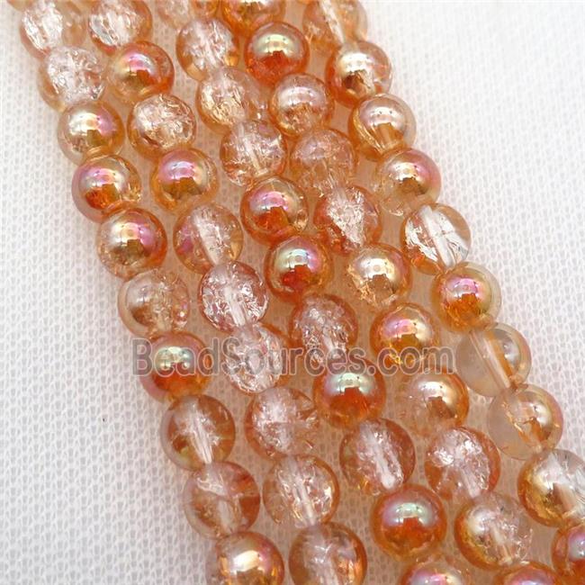 round Crackle Crystal Glass Beads, half orange plated