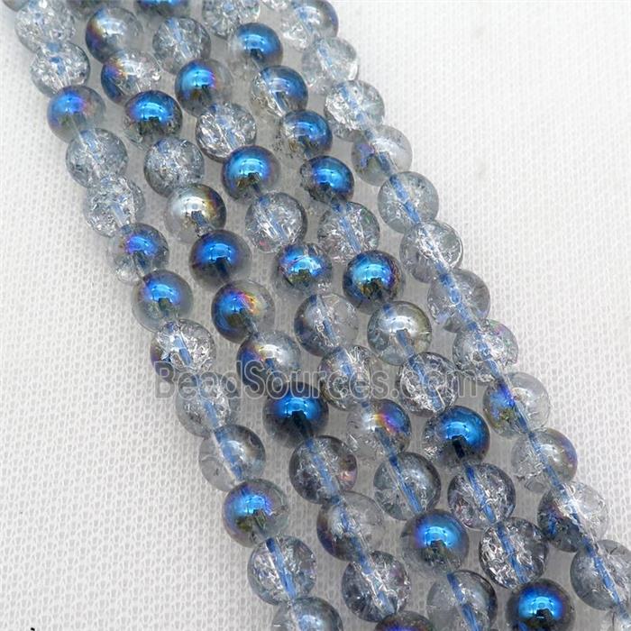 round Crackle Crystal Glass Beads, half blue plated