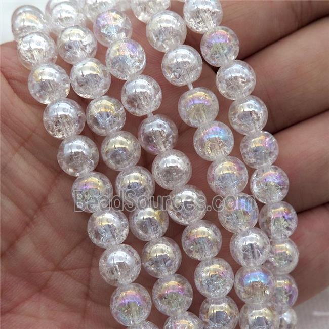 round Crackle Crystal Glass Beads, white AB-color