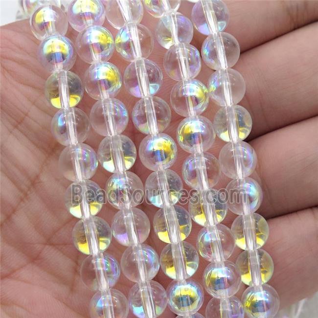 round Crystal Glass Beads, clear AB-color