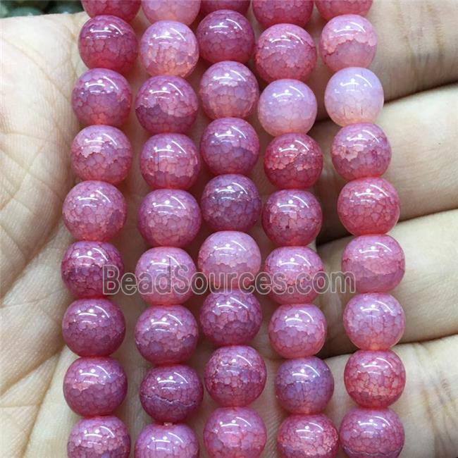 pink Crackle Glass round Beads