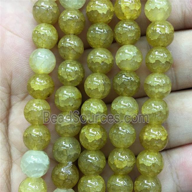 olive Crackle Glass round Beads