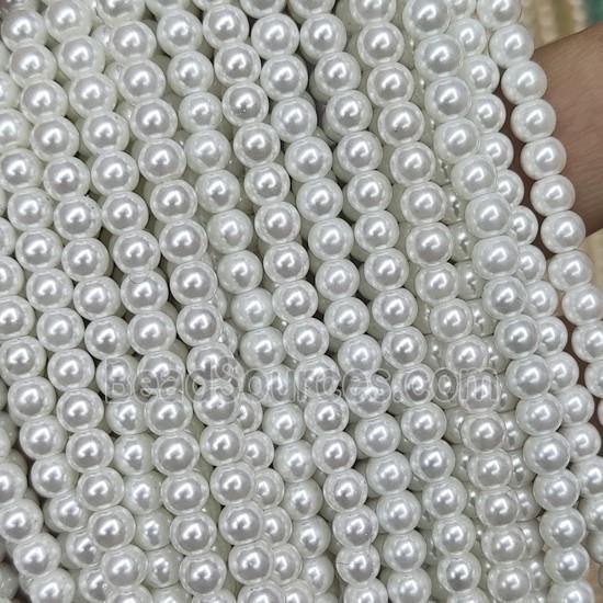 white Pearlized Glass Beads, round