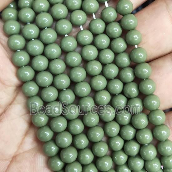 green Lacquered Glass Beads, round