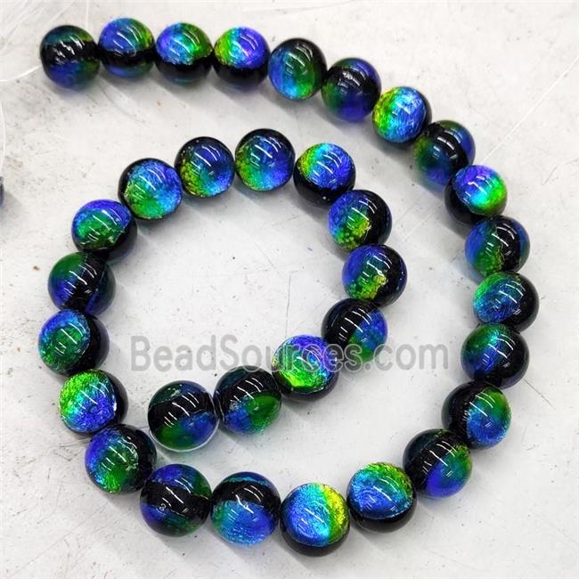 BlueGreen Foil Lampwork Glass Beads Round Smooth