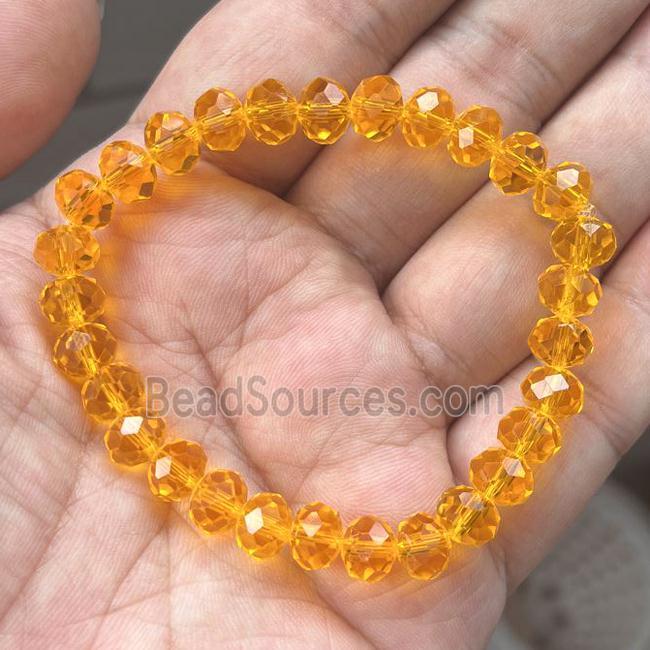 Orange Crystal Glass Bracelet Stretchy Faceted Rondelle