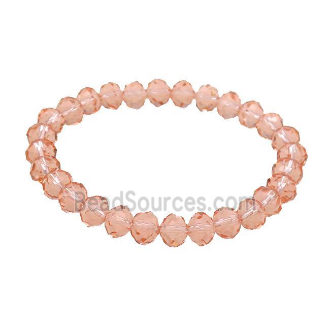 Peach Crystal Glass Bracelet Stretchy Faceted Rondelle