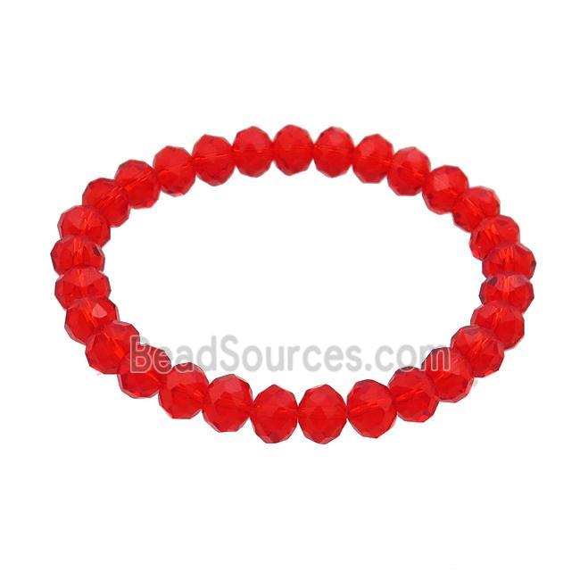 Red Crystal Glass Bracelet Stretchy Faceted Rondelle