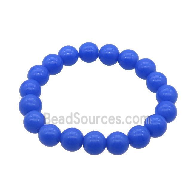 Blue Jadeite Glass Bracelet Stretchy Smooth Round