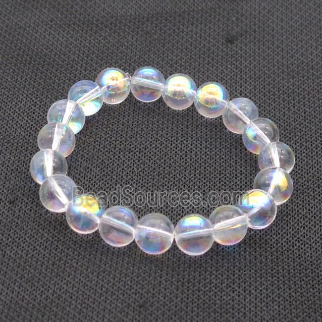 Crystal Glass Bracelet Stretchy Smooth Round AB-Color