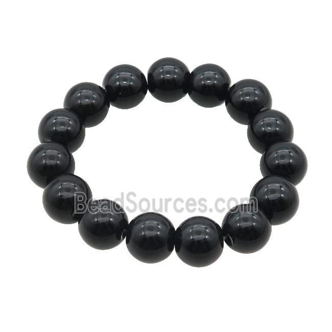 Black Crystal Glass Bracelet Stretchy Smooth Round