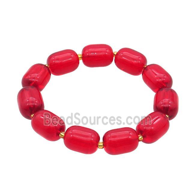 Red Crystal Glass Bracelet Stretchy Barrel