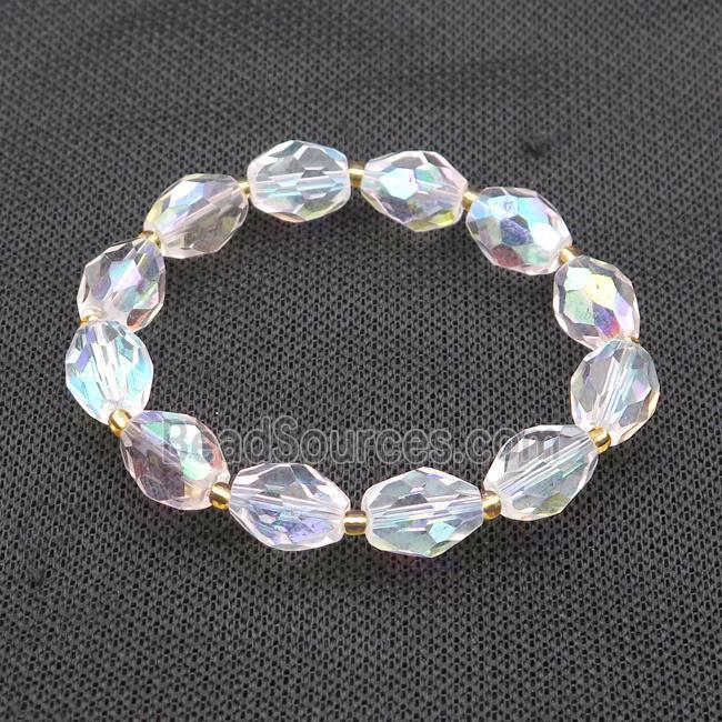 Crystal Glass Bracelet Stretchy Barrel Clear AB-Color