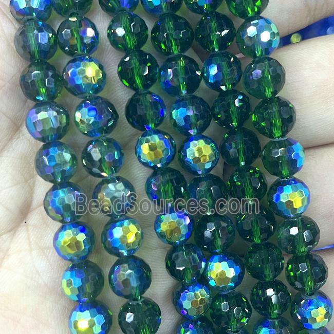 Crystal Glass Beads Faceted Round Green AB-Color