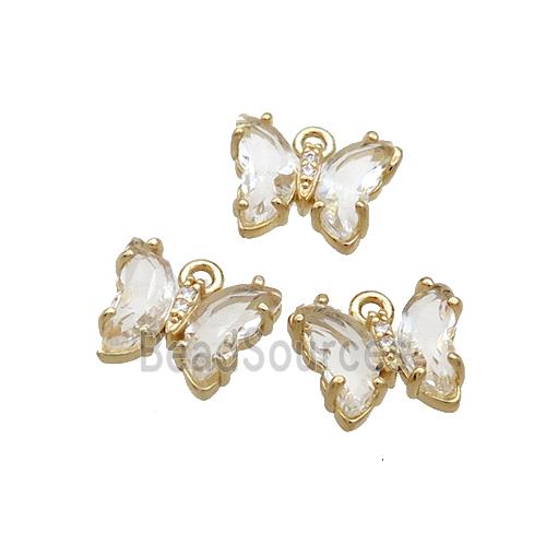 Copper Butterfly Pendant Pave Crystal Glass Gold Plated