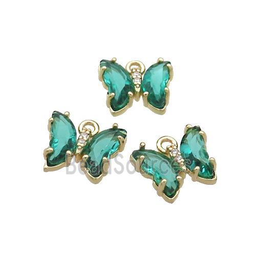 Copper Butterfly Pendant Pave Peacockgreen Crystal Glass Gold Plated