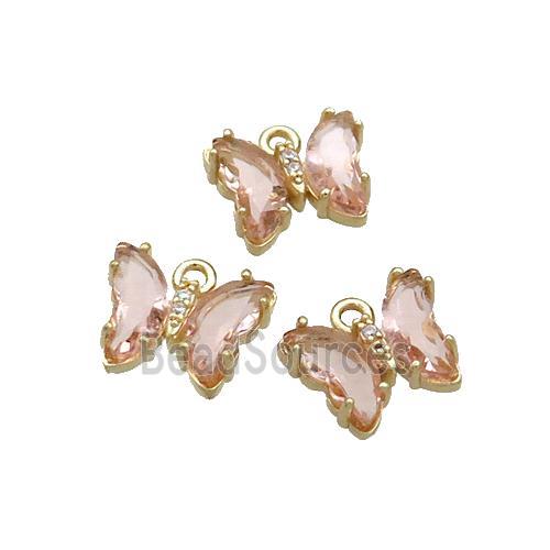 Copper Butterfly Pendant Pave Peach Crystal Glass Gold Plated