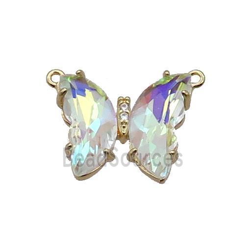 Copper Butterfly Pendant Pave AB-Color Crystal Glass 2loops Gold Plated