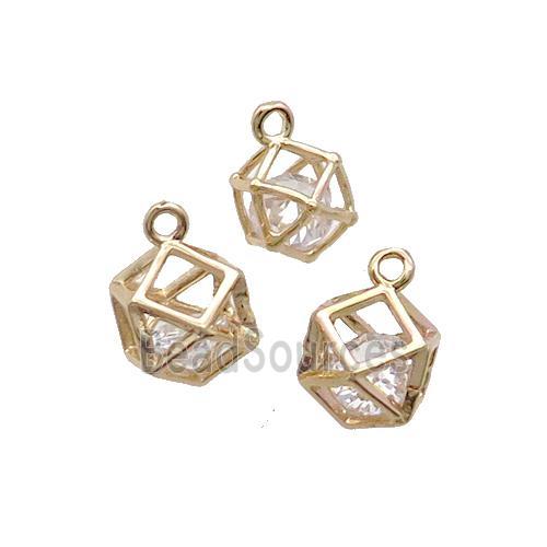 Copper Cuboid Pendant With Crystal Glass Gold Plated