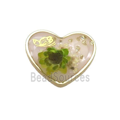 Pink Resin Heart Pendant Flower