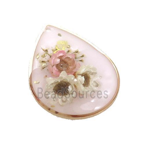 Pink Resin Teardrop Pendant Flower